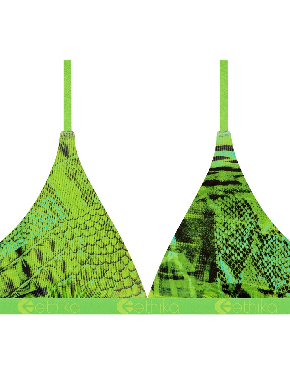 ethika "Exotic Prince" Neon Green Snake-Print Triangle Bralette Size L